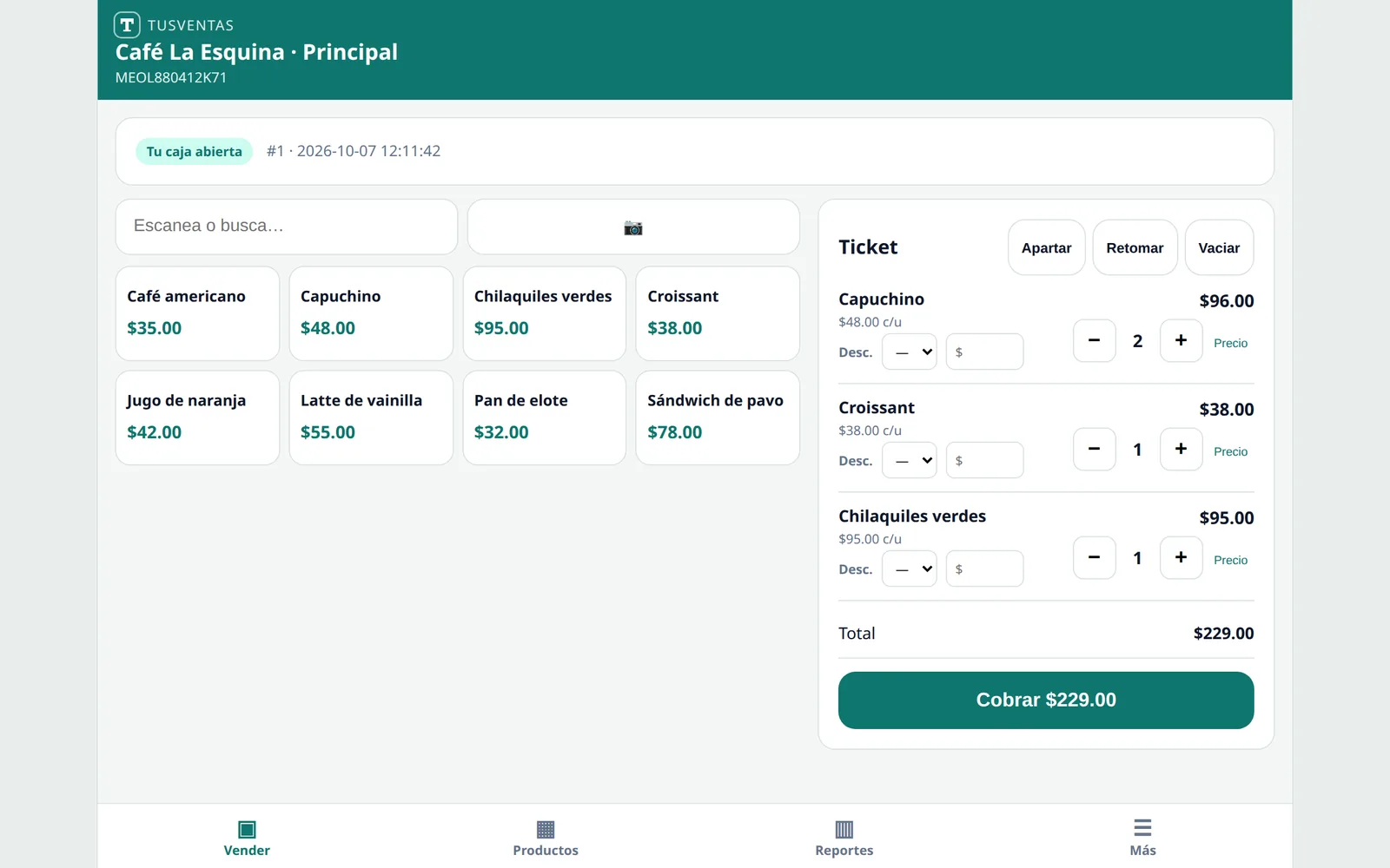 TusVentas en la computadora con un ticket de tres productos